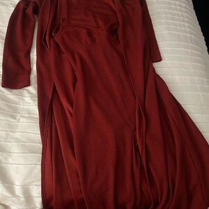 Fashion Nova Rust Red Long Sleeve Jumpsuit